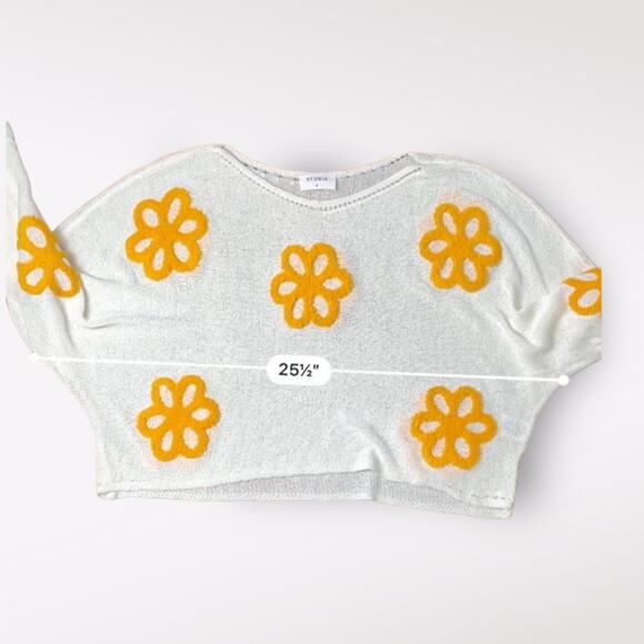 Storia White Orange Flowers Boho Preppy Open Knit Sweater Size S - Picture 4 of 8